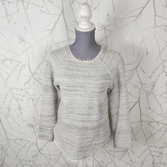 Vince Spacedye Cotton Blend Silk Trim Raglan Sleeve Sweater - Picture 2 of 7